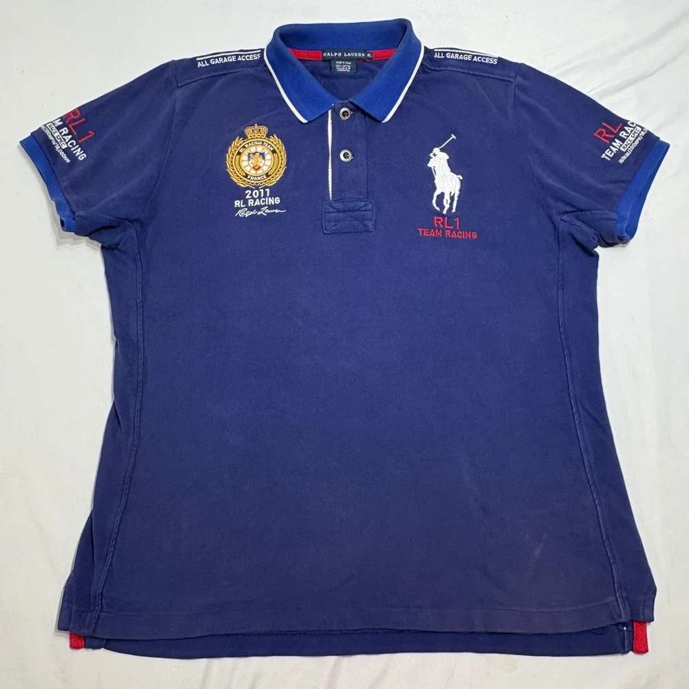 Ralph Lauren Polo Shirt Mens XL Slim RL1 Team Racing France Big Pony 2011 Crest